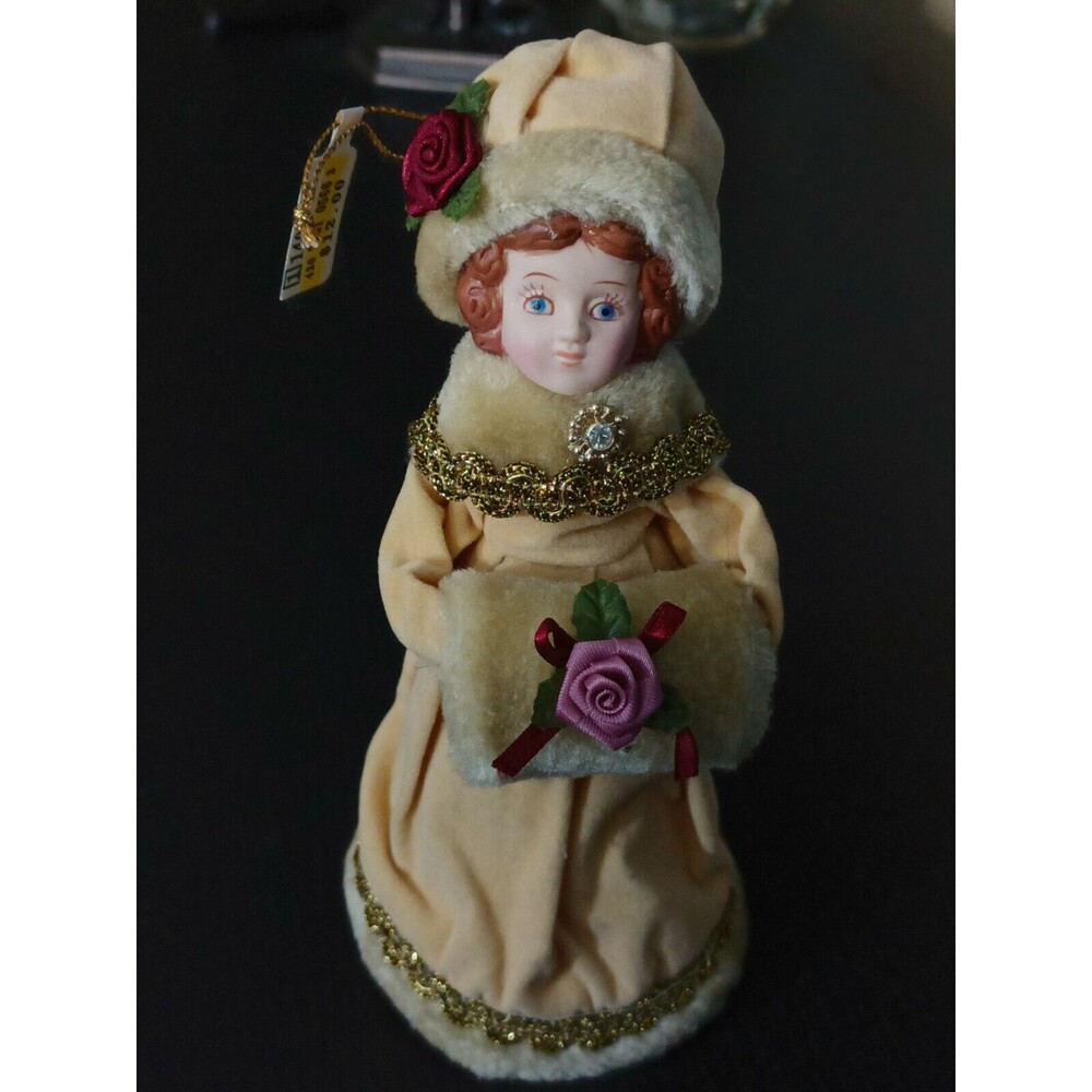 Macy's Victorian Dressed Woman W Arm Muff Faux Fur Ornament Vintage Tree Topper